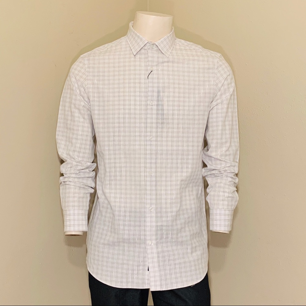 Perry Ellis Mens white/Metallic Stripe Dress Shirt
